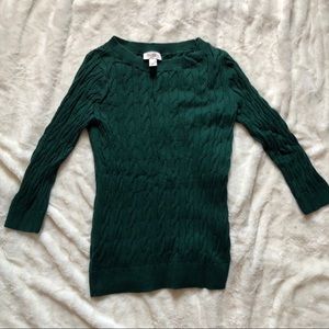 Loft Green Cable Knit 3/4 Sleeve Sweater Sz Medium